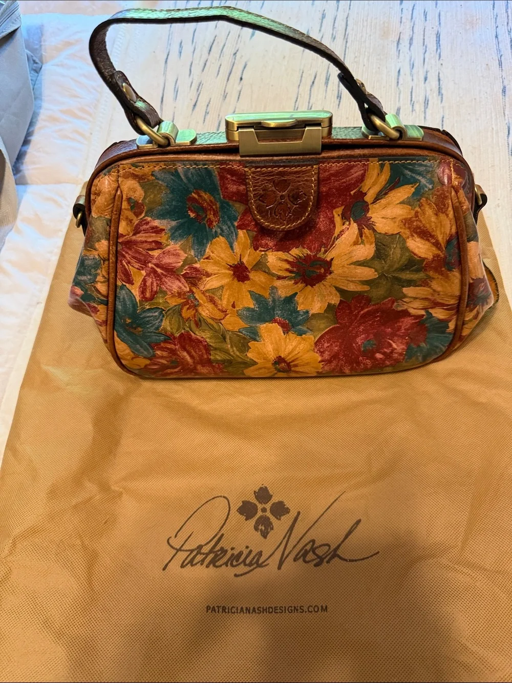 Patricia Nash Multicolor Floral Leather Frame Satchel with Top Handle